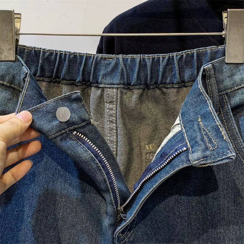 Star Shaped Men Denim Shorts Jeans Solid Color Pocket Shorts Fashionable Casual Short Jeans Harajuku High Street Men'S Clothing